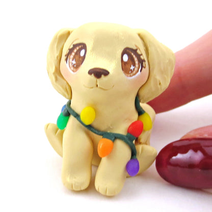 Christmas Lights Golden Retriever Figurine - Polymer Clay Christmas Collection