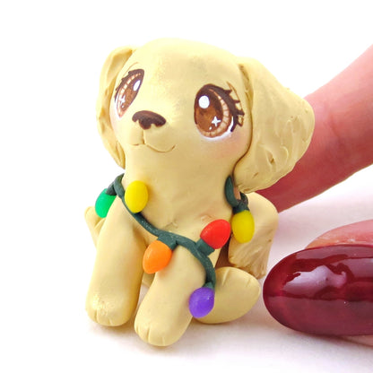 Christmas Lights Golden Retriever Figurine - Polymer Clay Christmas Collection