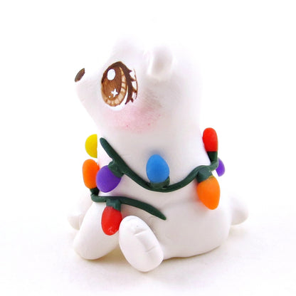 Christmas Lights Polar Bear Cub Figurine - Polymer Clay Christmas Collection