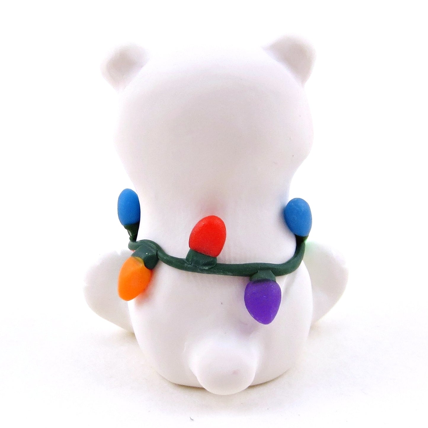 Christmas Lights Polar Bear Cub Figurine - Polymer Clay Christmas Collection