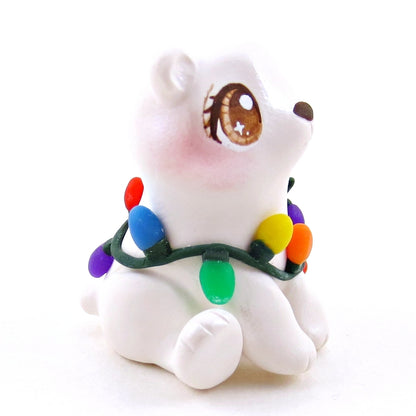 Christmas Lights Polar Bear Cub Figurine - Polymer Clay Christmas Collection