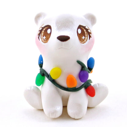 Christmas Lights Polar Bear Cub Figurine - Polymer Clay Christmas Collection