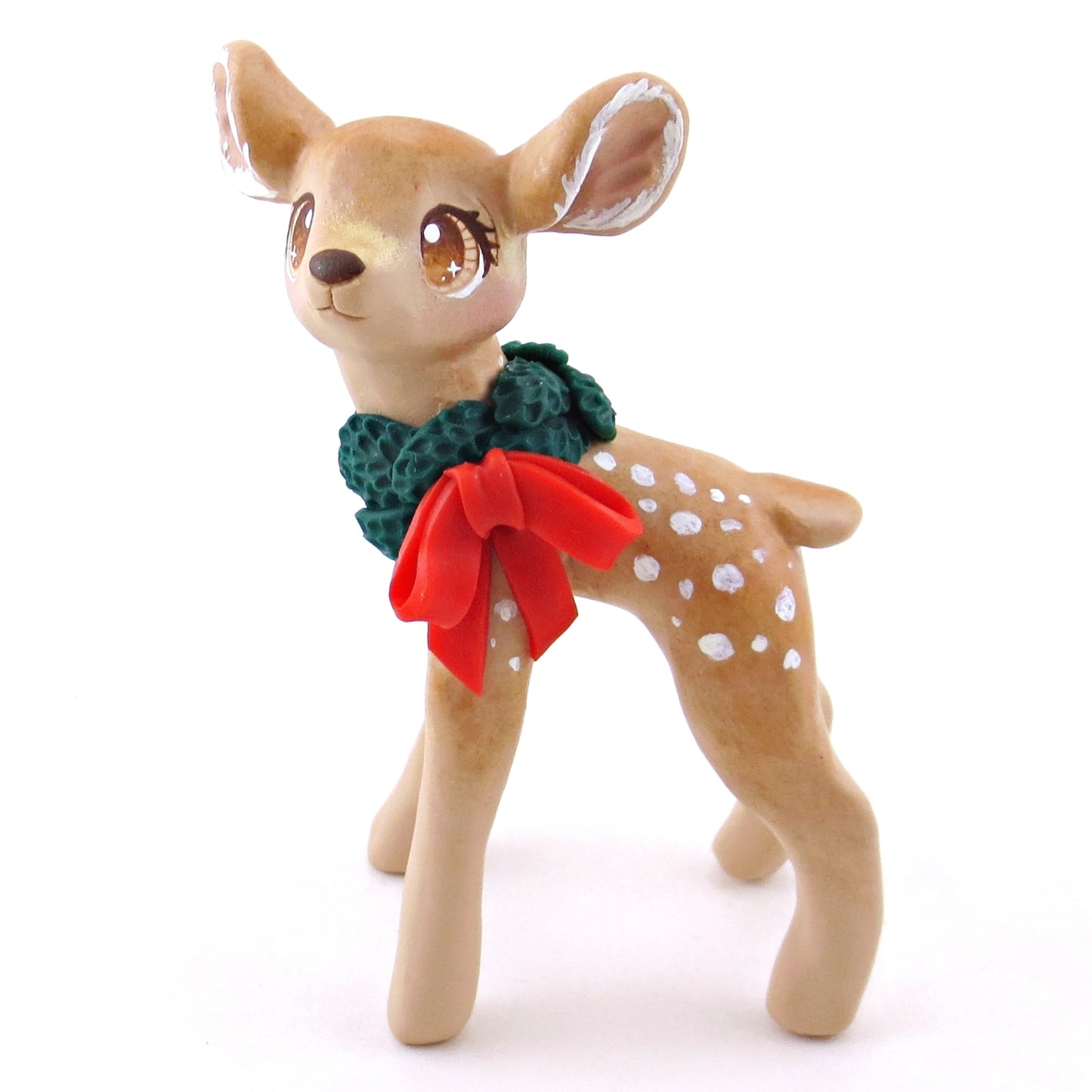 Christmas Wreath Deer Figurine - Polymer Clay Christmas Collection