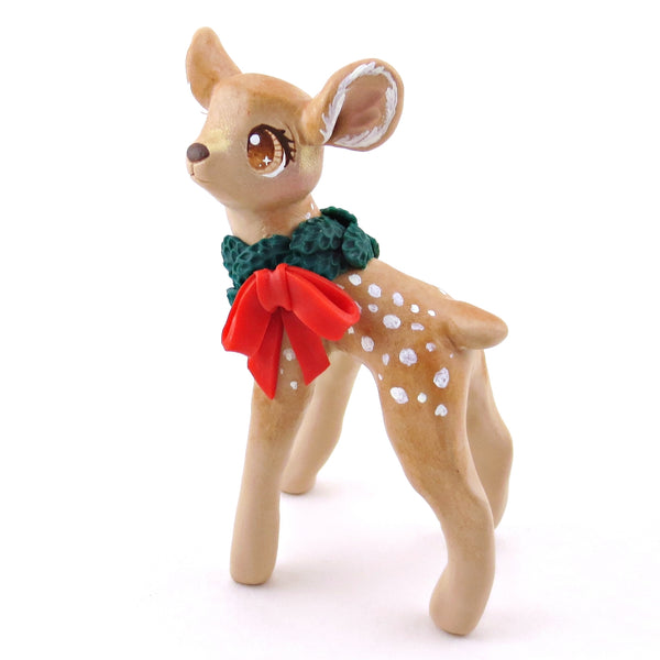 Christmas Wreath Deer Figurine - Polymer Clay Christmas Collection