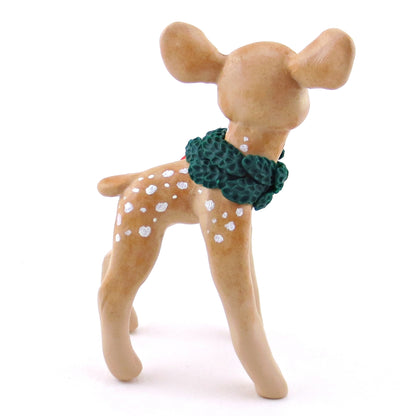 Christmas Wreath Deer Figurine - Polymer Clay Christmas Collection