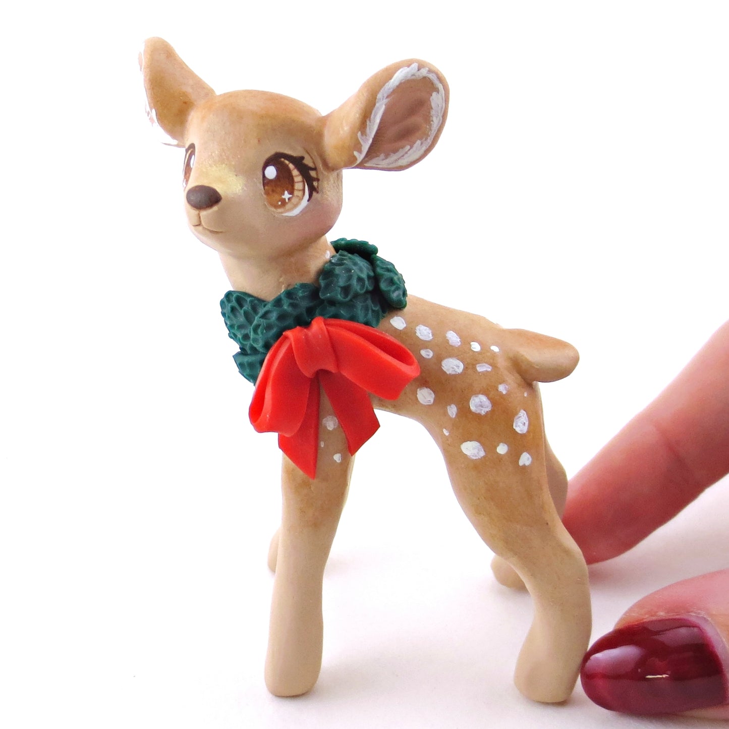 Christmas Wreath Deer Figurine - Polymer Clay Christmas Collection