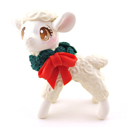 Christmas Wreath Sheep Figurine - Polymer Clay Christmas Collection