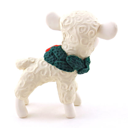 Christmas Wreath Sheep Figurine - Polymer Clay Christmas Collection