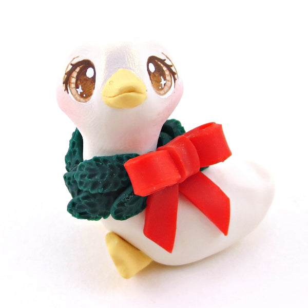 Christmas Wreath Goose Figurine - Polymer Clay Christmas Collection