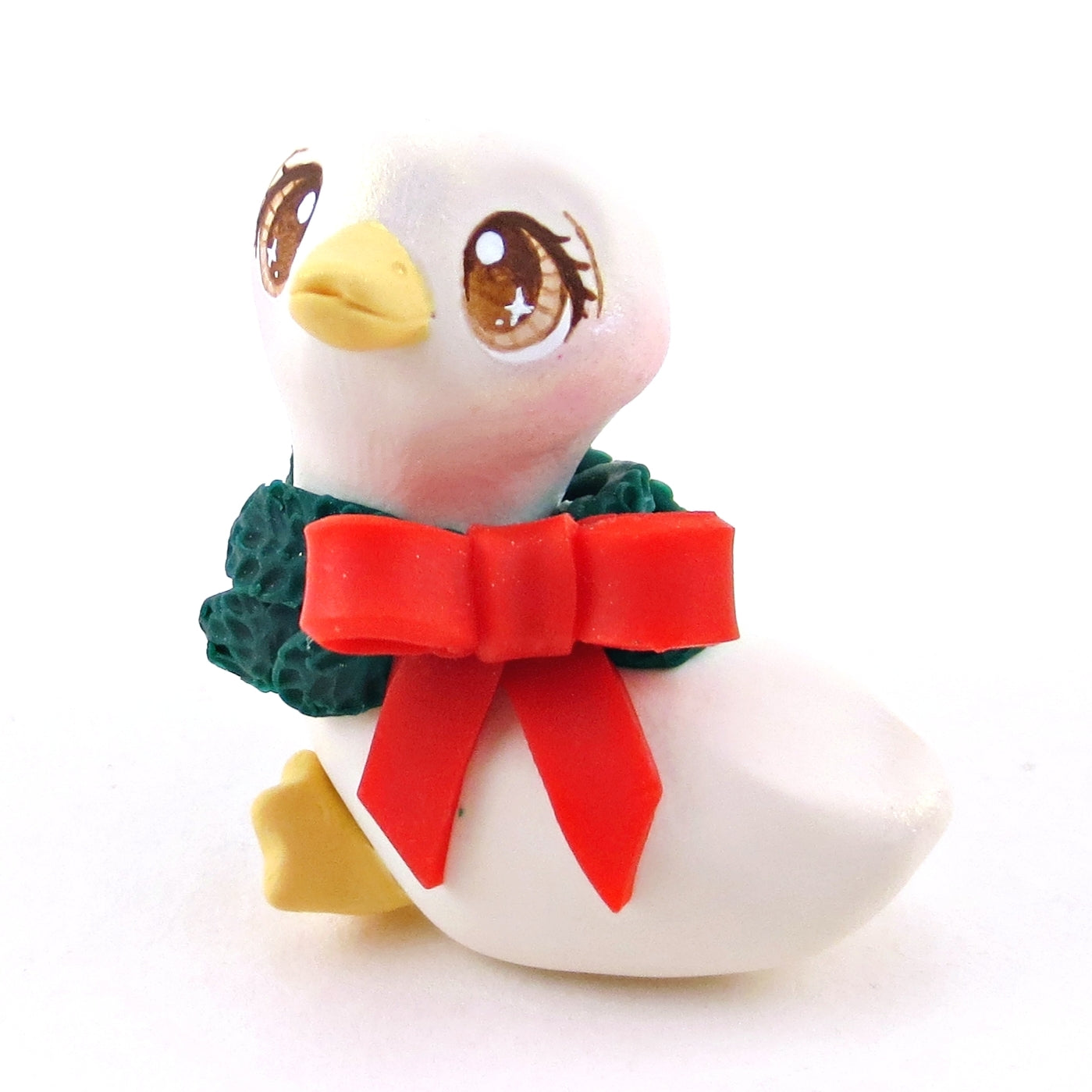 Christmas Wreath Goose Figurine - Polymer Clay Christmas Collection