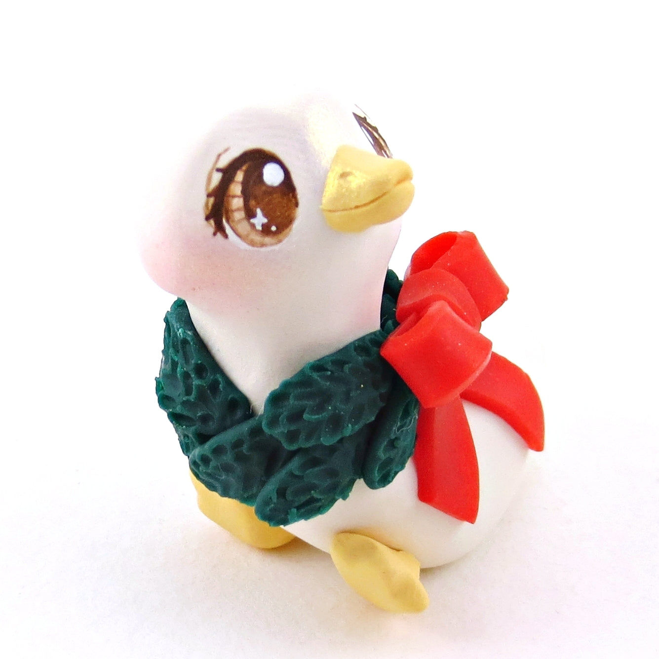 Christmas Wreath Goose Figurine - Polymer Clay Christmas Collection