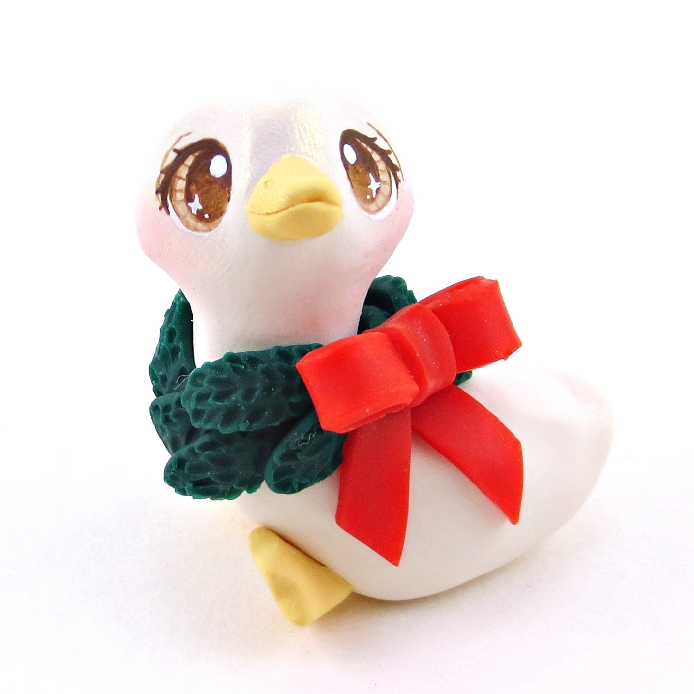 Christmas Wreath Goose Figurine - Polymer Clay Christmas Collection