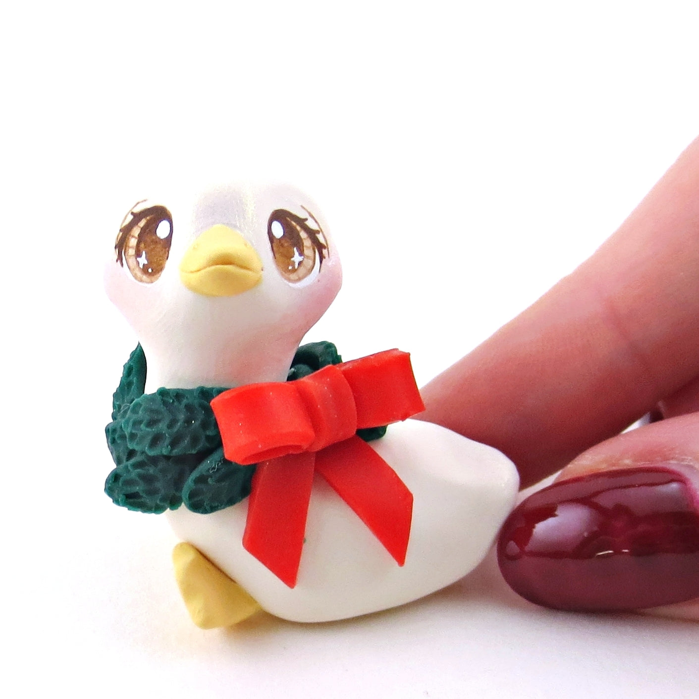 Christmas Wreath Goose Figurine - Polymer Clay Christmas Collection