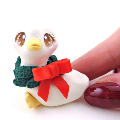 Christmas Wreath Goose Figurine - Polymer Clay Christmas Collection