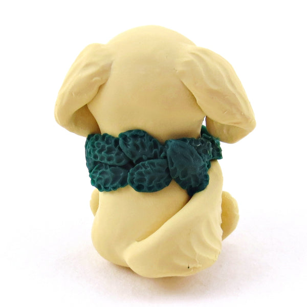 Christmas Wreath Golden Retriever Dog Figurine - Polymer Clay Christmas Collection