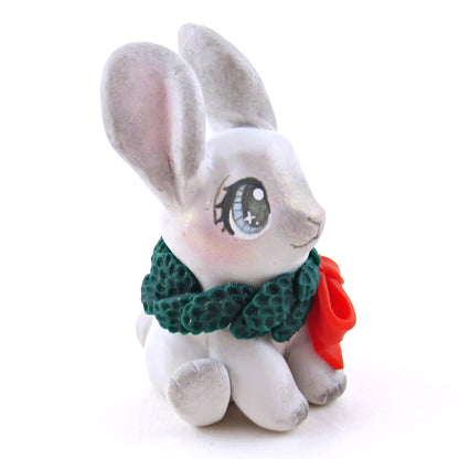 Christmas Wreath Grey Bunny Figurine - Polymer Clay Christmas Collection