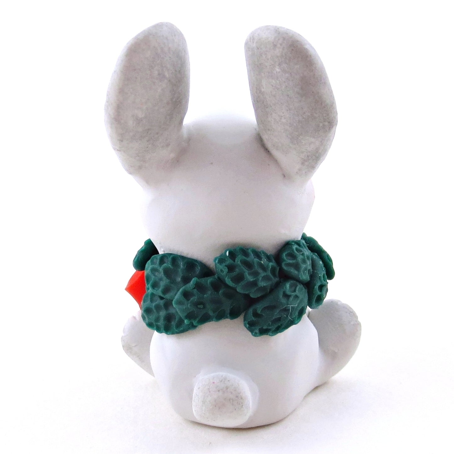 Christmas Wreath Grey Bunny Figurine - Polymer Clay Christmas Collection