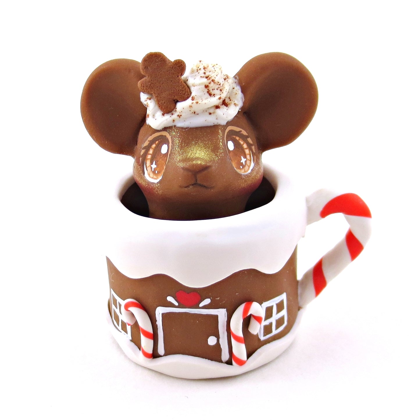 Gingerbread Latte Mouse in a Gingerbread Mug Figurine - Polymer Clay Christmas Collection