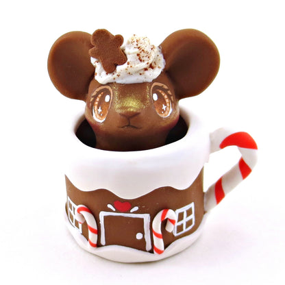 Gingerbread Latte Mouse in a Gingerbread Mug Figurine - Polymer Clay Christmas Collection