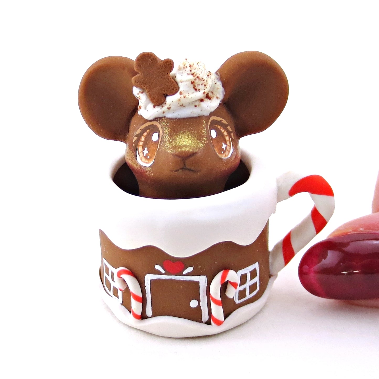 Gingerbread Latte Mouse in a Gingerbread Mug Figurine - Polymer Clay Christmas Collection