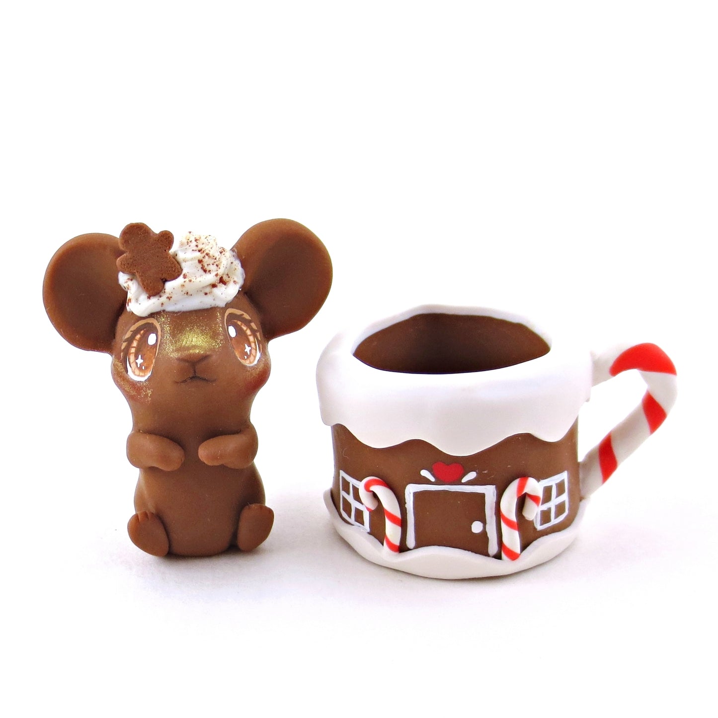 Gingerbread Latte Mouse in a Gingerbread Mug Figurine - Polymer Clay Christmas Collection