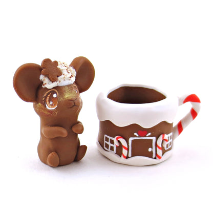 Gingerbread Latte Mouse in a Gingerbread Mug Figurine - Polymer Clay Christmas Collection