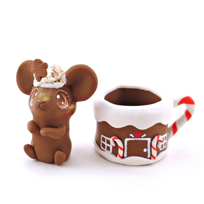 Gingerbread Latte Mouse in a Gingerbread Mug Figurine - Polymer Clay Christmas Collection