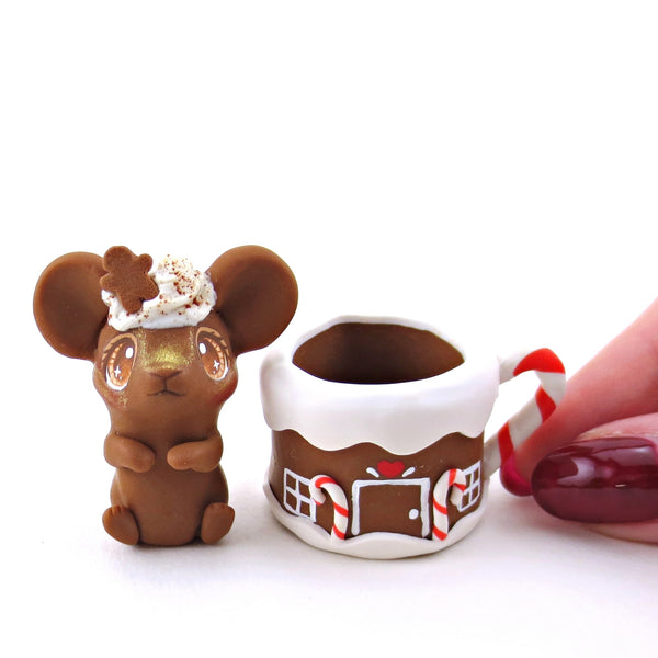 Gingerbread Latte Mouse in a Gingerbread Mug Figurine - Polymer Clay Christmas Collection