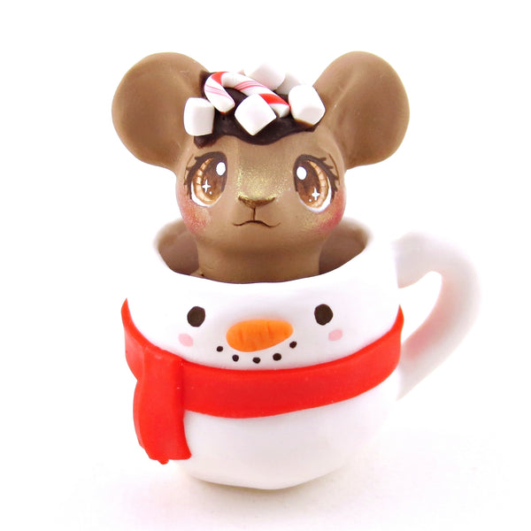 Hot Cocoa Mouse in a Snowman Mug Figurine - Polymer Clay Christmas Collection