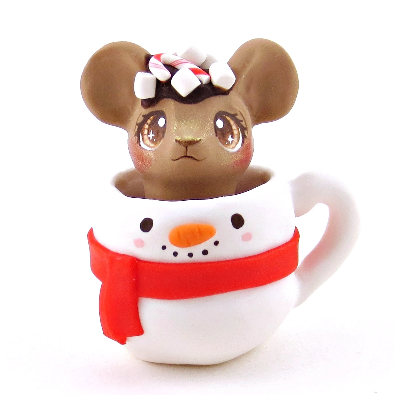 Hot Cocoa Mouse in a Snowman Mug Figurine - Polymer Clay Christmas Collection