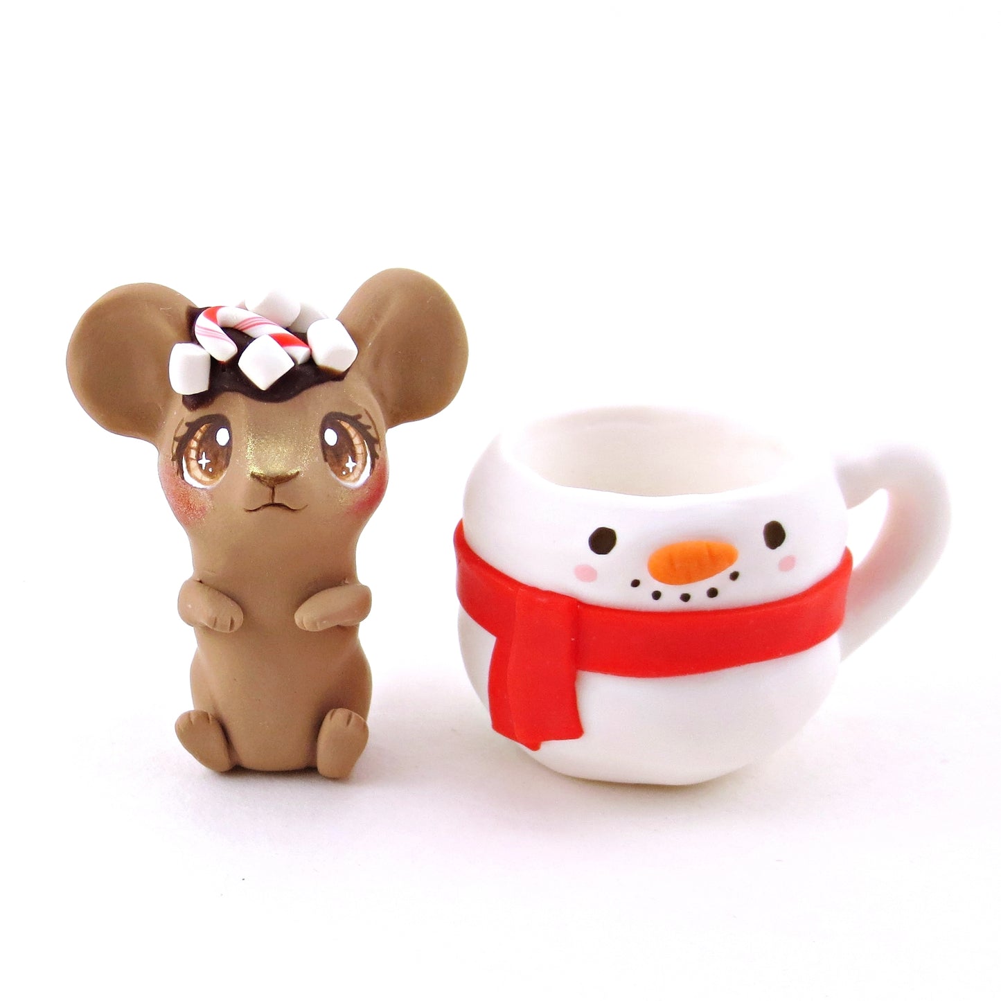 Hot Cocoa Mouse in a Snowman Mug Figurine - Polymer Clay Christmas Collection