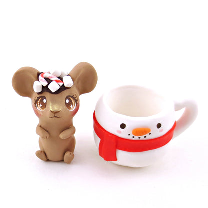 Hot Cocoa Mouse in a Snowman Mug Figurine - Polymer Clay Christmas Collection