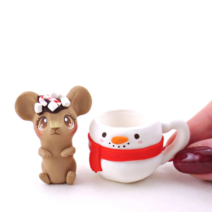 Hot Cocoa Mouse in a Snowman Mug Figurine - Polymer Clay Christmas Collection