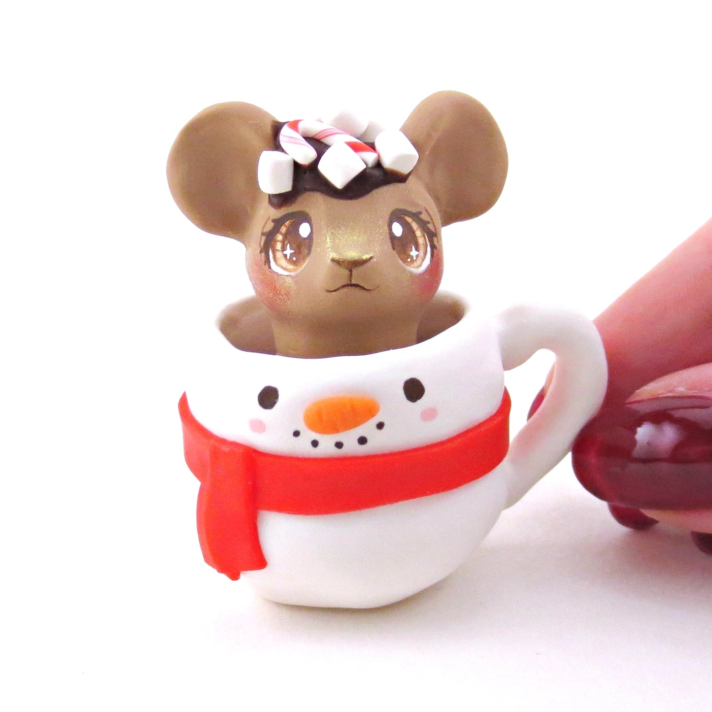 Hot Cocoa Mouse in a Snowman Mug Figurine - Polymer Clay Christmas Collection