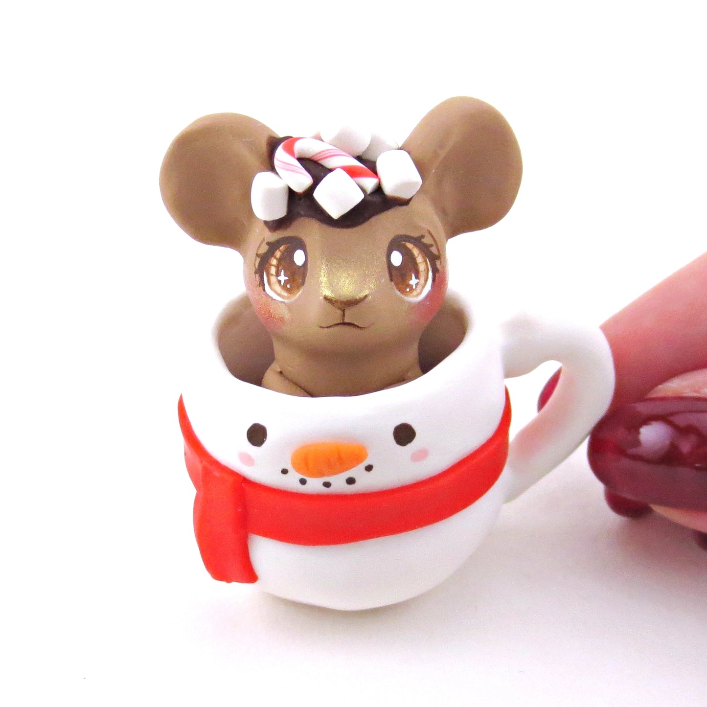 Hot Cocoa Mouse in a Snowman Mug Figurine - Polymer Clay Christmas Collection