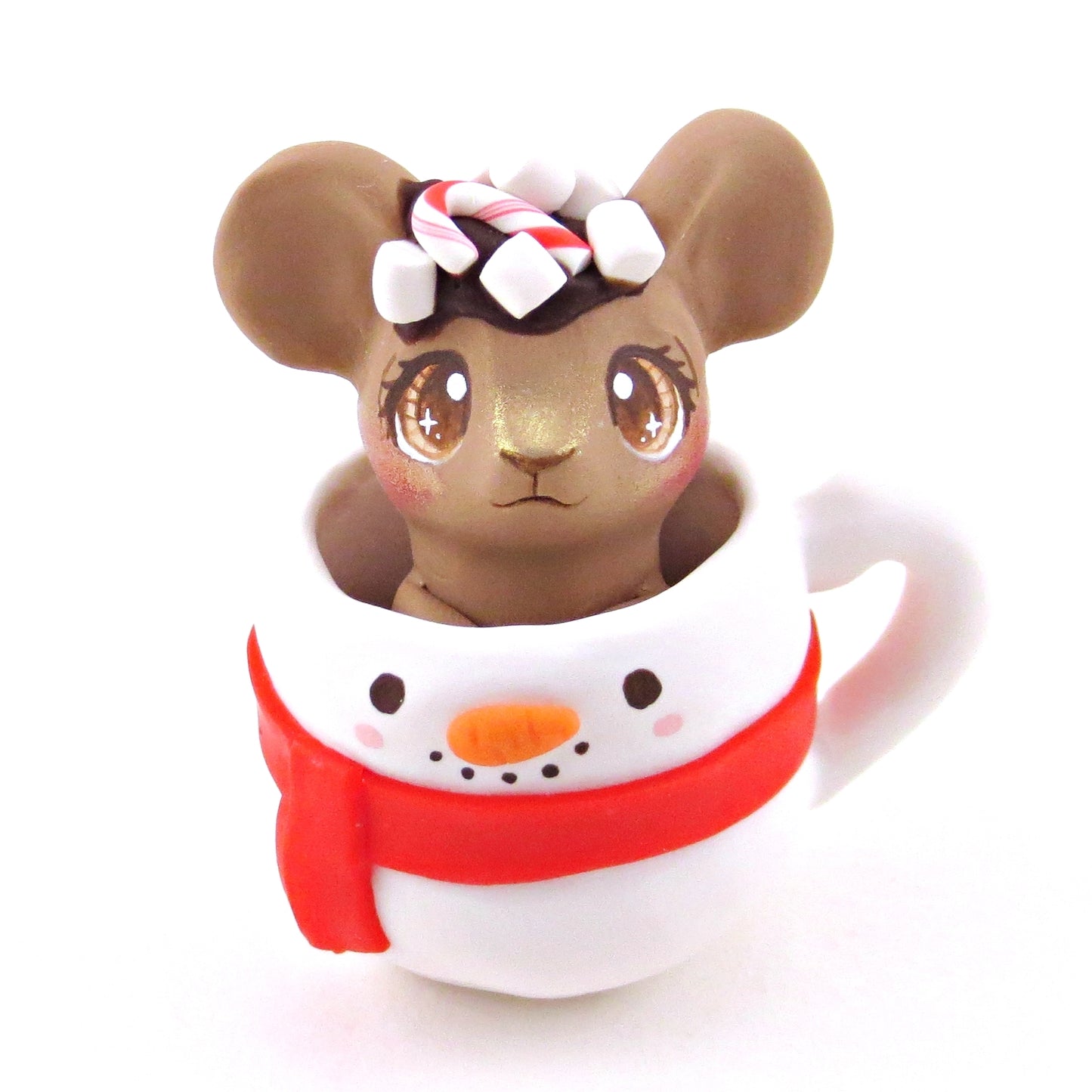 Hot Cocoa Mouse in a Snowman Mug Figurine - Polymer Clay Christmas Collection