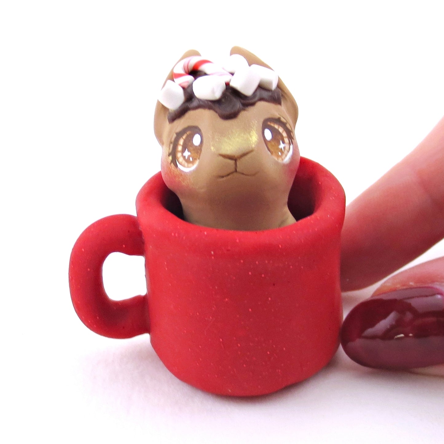 Hot Cocoa Bunny in a Mug Figurine - Polymer Clay Christmas Collection