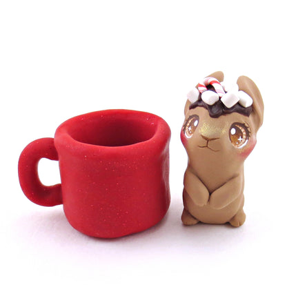 Hot Cocoa Bunny in a Mug Figurine - Polymer Clay Christmas Collection