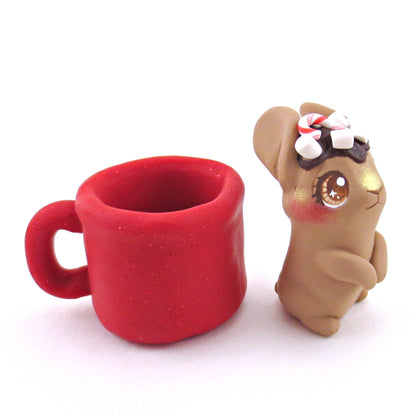 Hot Cocoa Bunny in a Mug Figurine - Polymer Clay Christmas Collection