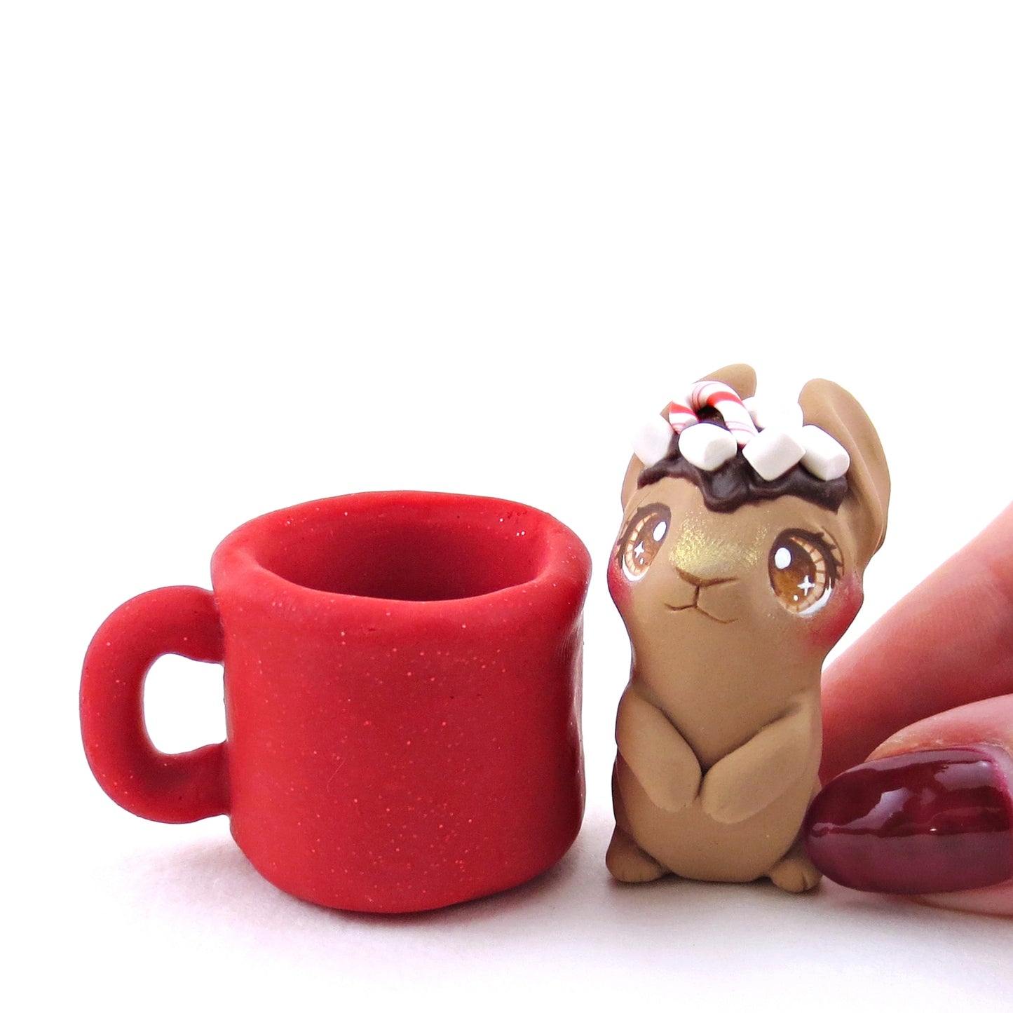 Hot Cocoa Bunny in a Mug Figurine - Polymer Clay Christmas Collection