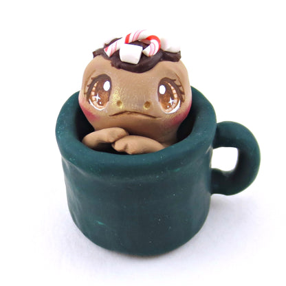 Hot Cocoa Frog in a Mug Figurine - Polymer Clay Christmas Collection