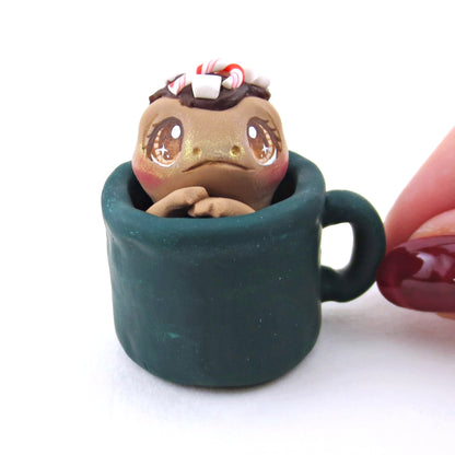 Hot Cocoa Frog in a Mug Figurine - Polymer Clay Christmas Collection