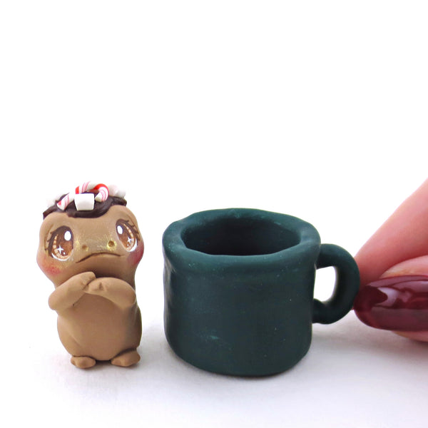 Hot Cocoa Frog in a Mug Figurine - Polymer Clay Christmas Collection