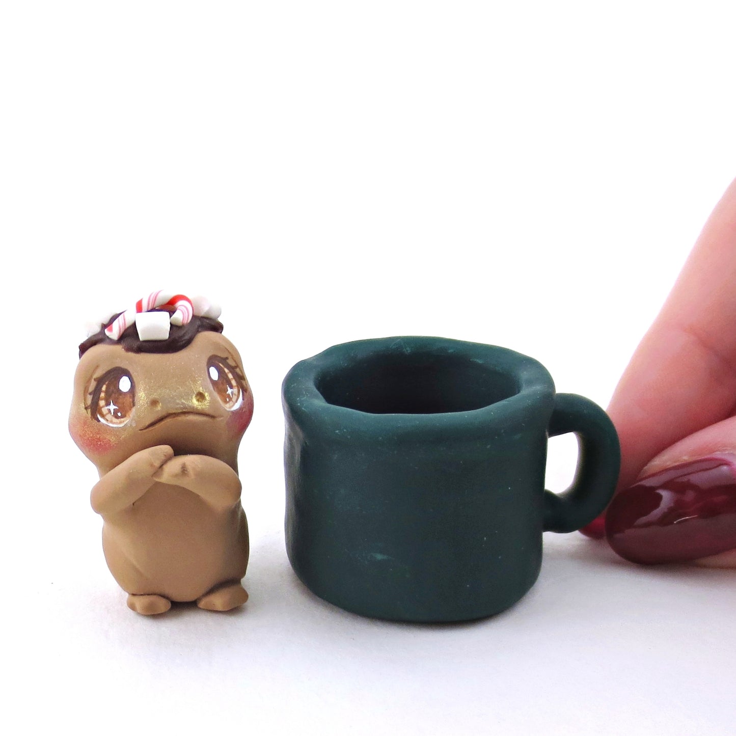 Hot Cocoa Frog in a Mug Figurine - Polymer Clay Christmas Collection