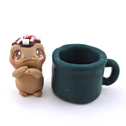 Hot Cocoa Frog in a Mug Figurine - Polymer Clay Christmas Collection