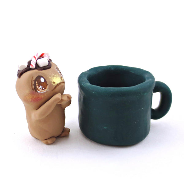 Hot Cocoa Frog in a Mug Figurine - Polymer Clay Christmas Collection
