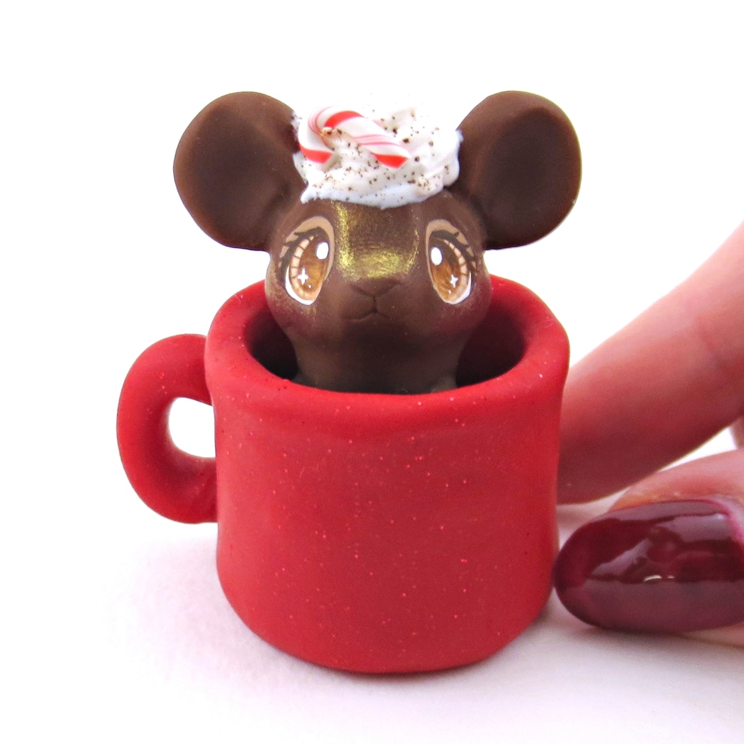 Peppermint Mocha Mouse in a Mug Figurine - Polymer Clay Christmas Collection