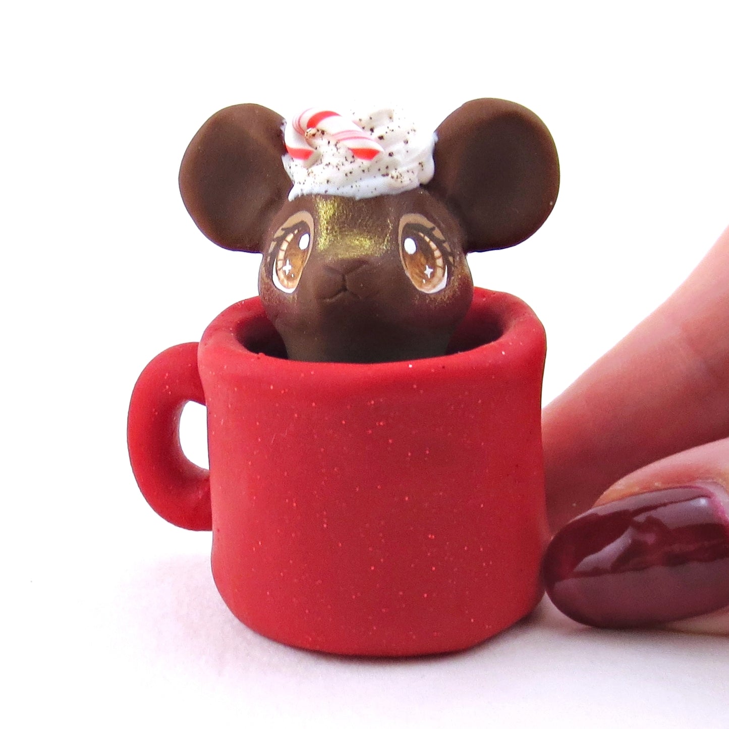 Peppermint Mocha Mouse in a Mug Figurine - Polymer Clay Christmas Collection