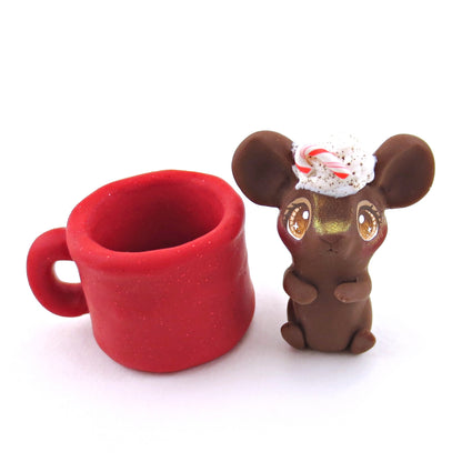 Peppermint Mocha Mouse in a Mug Figurine - Polymer Clay Christmas Collection