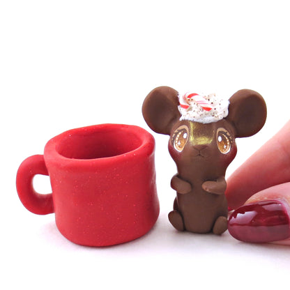 Peppermint Mocha Mouse in a Mug Figurine - Polymer Clay Christmas Collection